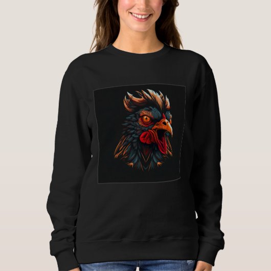 Cool Black Chicken Illustration Rooster Minimal Wo Trui (Voorkant)