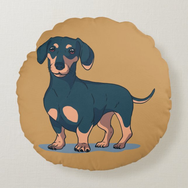Cool Black Dachshund Dog Design Rond Kussen (Voorkant)