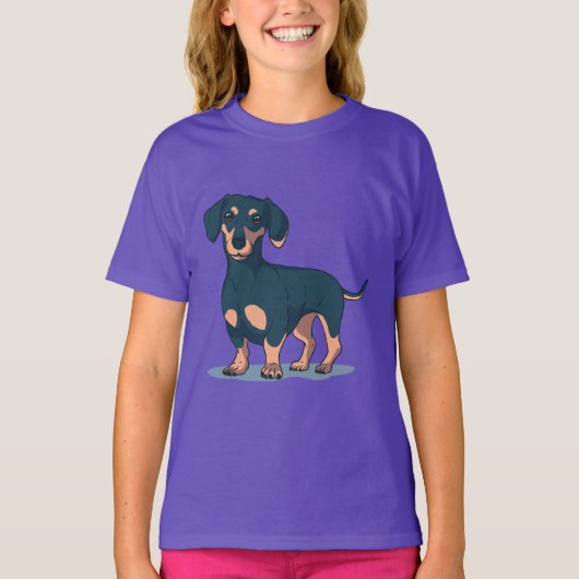 Cool Black Dachshund Dog Design T-shirt (Voorkant)