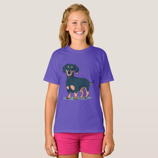 Cool Black Dachshund Dog Design T-shirt (Voorkant volledig)