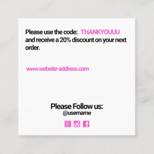 Cool Black Dank u Customer Appreciation Insert Vierkante Visitekaartje (Achterkant)