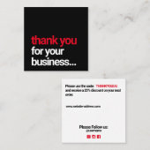 Cool Black Dank u Customer Appreciation Insert Vierkante Visitekaartje (Voorkant / Achterkant)