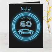 Cool Black en Neon Kijk Blauwe Racecar voor Mannen Kaart (Gele Bloem)