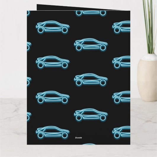 Cool Black en Neon Kijk Blauwe Racecar voor Mannen Kaart (Achterkant)