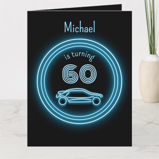 Cool Black en Neon Kijk Blauwe Racecar voor Mannen Kaart (Voorkant)