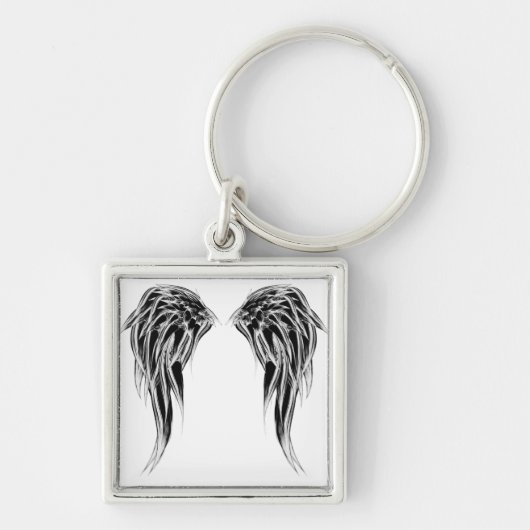 Cool Black en White Angel Wings Sleutelhanger (Voorkant)