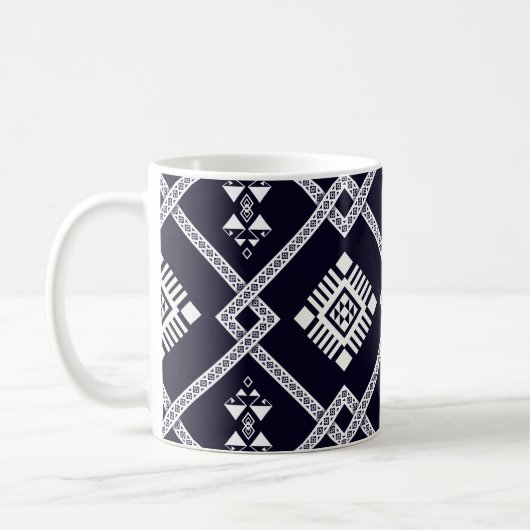 Cool Black en White Geometric Oriental Pattern Koffiemok (Links)