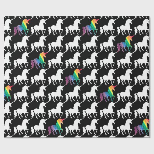 Cool Black en White Rainbow Unicorn Pattern Cadeaupapier (Vlak)