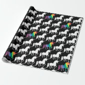 Cool Black en White Rainbow Unicorn Pattern Cadeaupapier (Uitgerold)