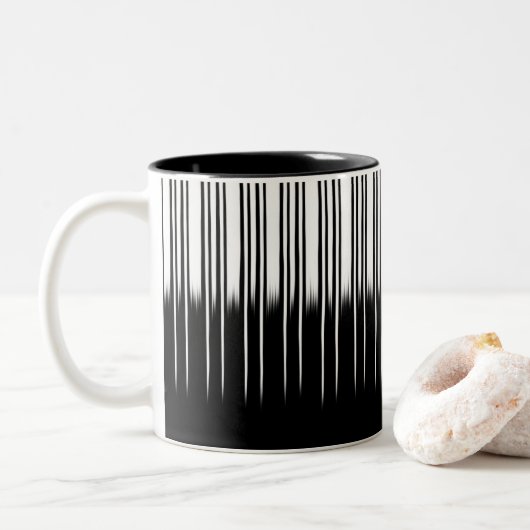 Cool Black en White Striped Pattern Tweekleurige Koffiemok (Met donut)