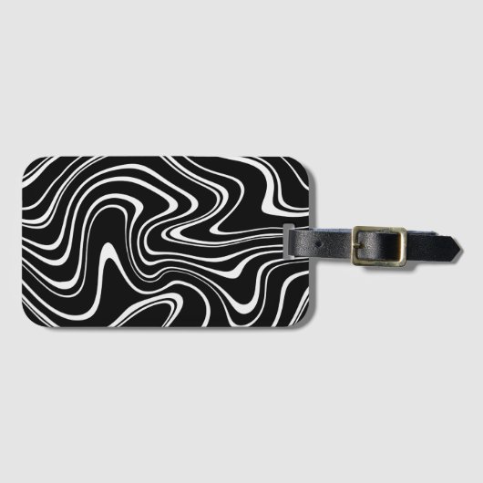 Cool Black en White Wavy Stripe Pattern Bagagelabel (Voorkant (horizontaal))