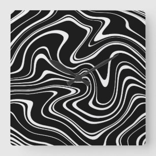 Cool Black en White Wavy Stripe Pattern Vierkante Klok
