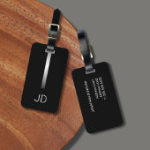 Cool Black Faux Silver Stripe Monogram Bagagelabel