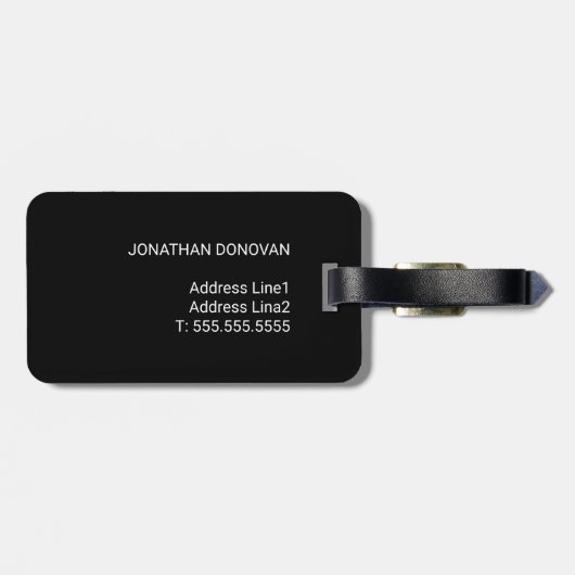 Cool Black Faux Silver Stripe Monogram Bagagelabel (Achterkant horizontaal)