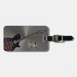 Cool Black Fiery Guitar Monogram Bagagelabel