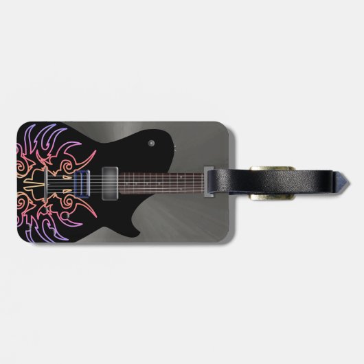 Cool Black Fiery Guitar Monogram Bagagelabel (Achterkant horizontaal)