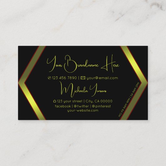 Cool Black Geometric Yellow Shimmer met monogram Visitekaartje (Achterkant)