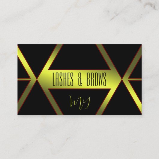 Cool Black Geometric Yellow Shimmer met monogram Visitekaartje (Voorkant)