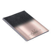 Cool Black Glitter Ombre Monogram Roos Gold Notitieboek (Rechterzijde)