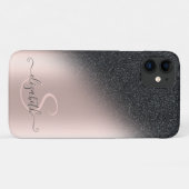 Cool Black Glitter Ombre Roos Gold Monogram Case-Mate iPhone Case (Achterkant (horizontaal))