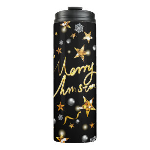 Cool Black & Gold Stars Metallic Mode Xmas Thermosbeker