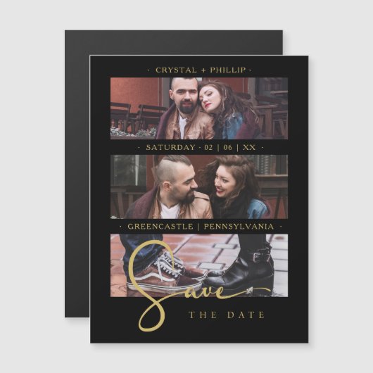 Cool Black Golden Romantic Wedding 3 Multi Photos (Voorkant / Achterkant)