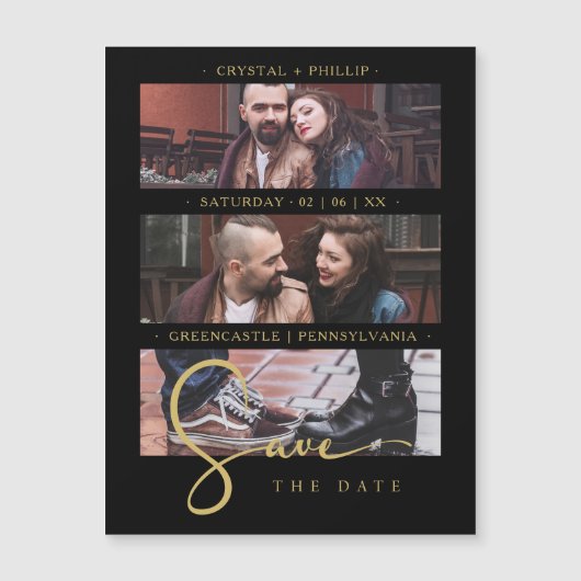 Cool Black Golden Romantic Wedding 3 Multi Photos (Voorkant)