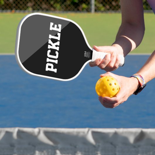 Cool Black Grey Bold Diagonal Slice Cute Motto Pickleball Paddle (Insitu)