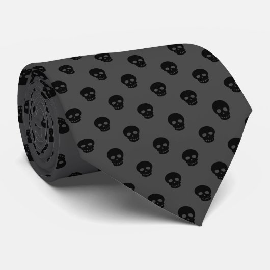 Cool Black Grey Dark Skull Polka Dots Pattern Mann Stropdas (Opgerold)