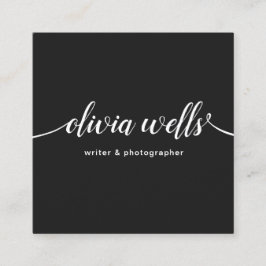 Cool Black Handgeschreven Script Calligraphy Squar Vierkante Visitekaartje