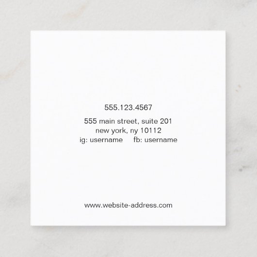 Cool Black Handgeschreven Script Calligraphy Squar Vierkante Visitekaartje (Achterkant)