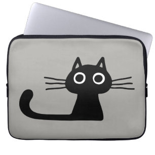 Cool Black Kitty Cat Kunst voor dieren Laptop Sleeve