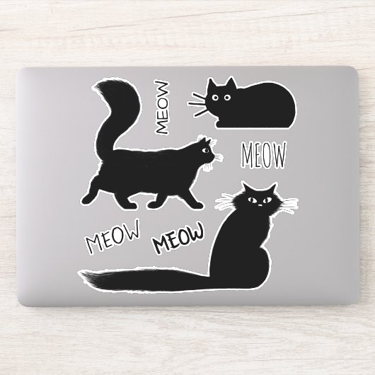 Cool Black Kitty Cats Meow Meow Vinyl Sticker Set (Computer)