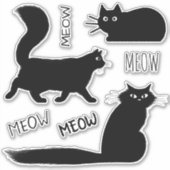 Cool Black Kitty Cats Meow Meow Vinyl Sticker Set (Voorkant)