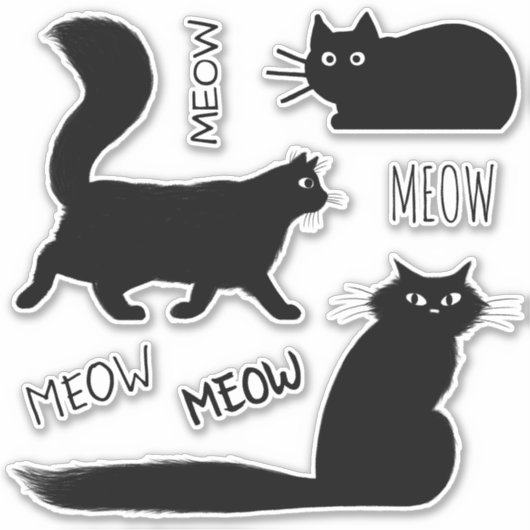 Cool Black Kitty Cats Meow Meow Vinyl Sticker Set (Voorkant)