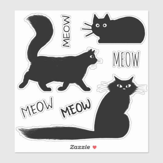 Cool Black Kitty Cats Meow Meow Vinyl Sticker Set (Vel)