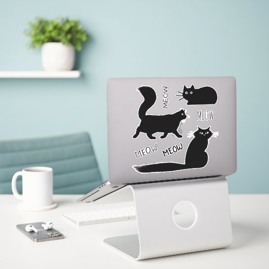 Cool Black Kitty Cats Meow Meow Vinyl Sticker Set (Laptop op bureau)