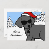 Cool Black Lab Cartoon Kerstsneeuw Bossen Feestdagenkaart (Voorkant / Achterkant)