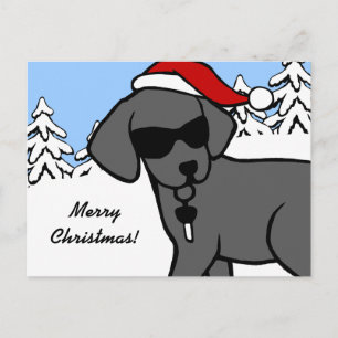 Cool Black Lab Cartoon Kerstsneeuw Bossen Feestdagenkaart