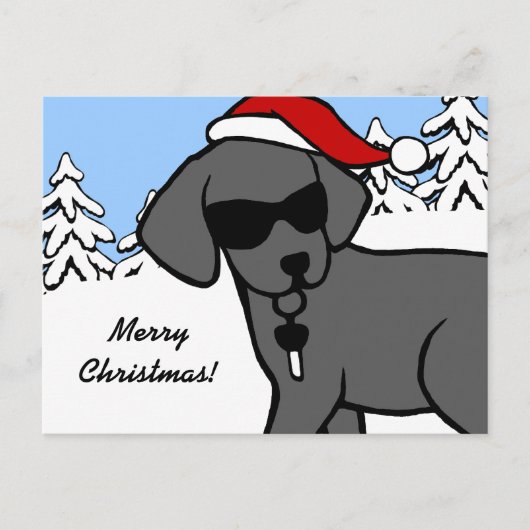 Cool Black Lab Cartoon Kerstsneeuw Bossen Feestdagenkaart (Voorkant)