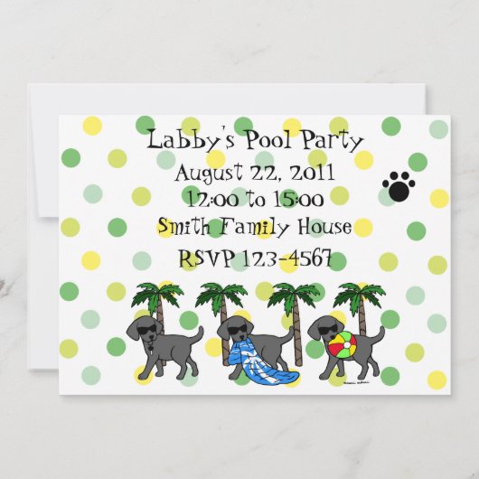 Cool Black Labradors Pool Party Kaart (Achterkant)