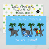 Cool Black Labradors Pool Party Kaart (Voorkant / Achterkant)