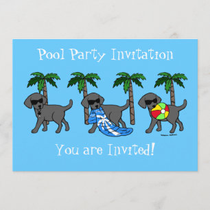Cool Black Labradors Pool Party Kaart
