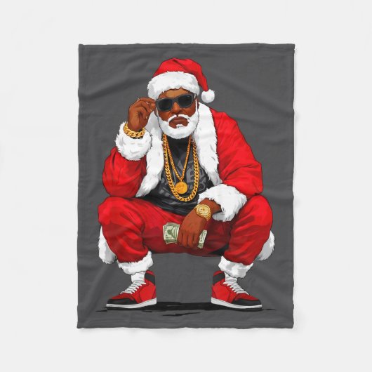 Cool Black Man Santa Claus Christmas African Ameri Fleece Deken (Voorkant)