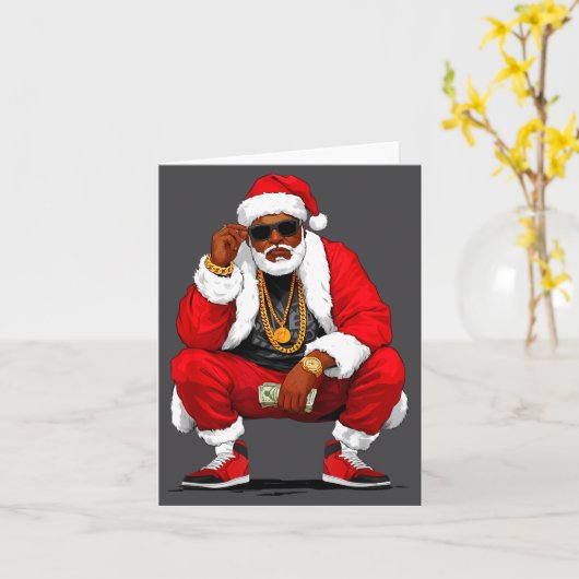 Cool Black Man Santa Claus Christmas African Ameri Kaart (Gele Bloem)