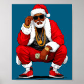 Cool Black Man Santa Claus Christmas African Ameri Poster (Voorkant)