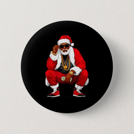 Cool Black Man Santa Claus Christmas African Ameri Ronde Button 5,7 Cm (Voorkant)