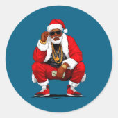 Cool Black Man Santa Claus Christmas African Ameri Ronde Sticker (Voorkant)