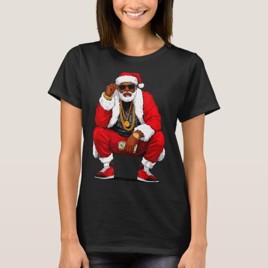 Cool Black Man Santa Claus Christmas African Ameri T-shirt (Voorkant)