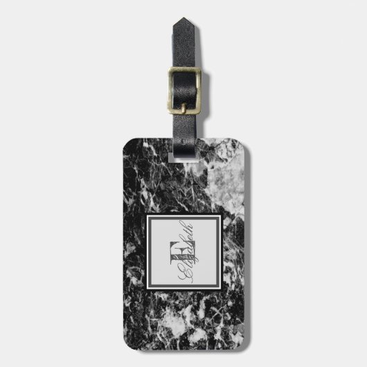 Cool Black Marble Texture, monogram-op maat gemaak Bagagelabel (Voorkant verticaal)